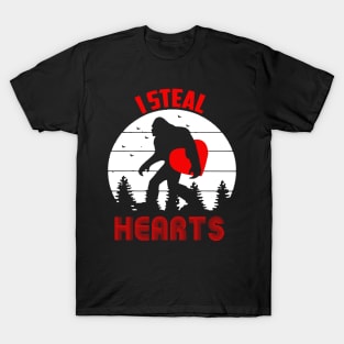 Bigfoot I Steal Hearts Valentines Day T-Shirt